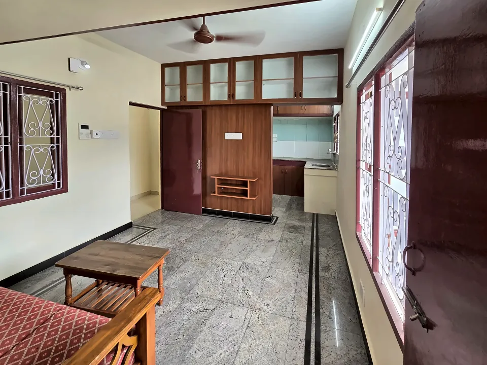 Unit 3A · Living room and kitchen at Raaj Illam, Thiruvanmiyur